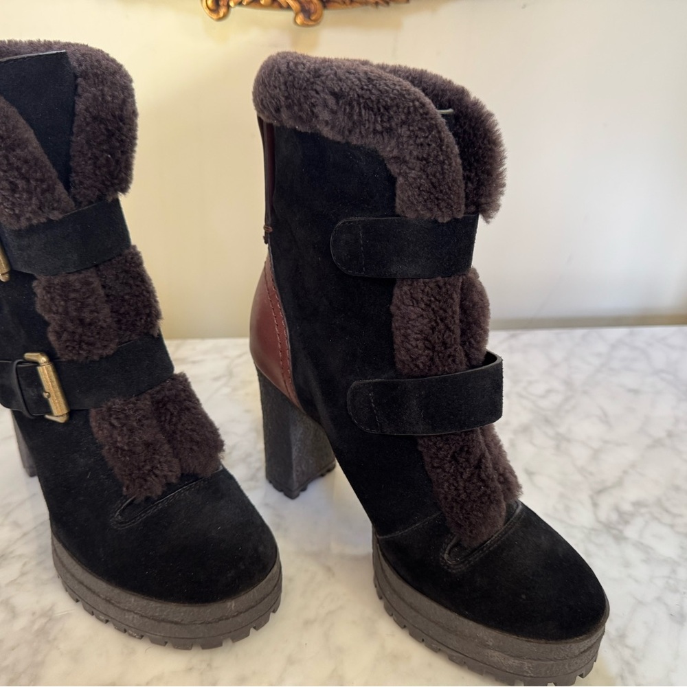 See By Chloe Black and Brown Suede Heeled Boots
